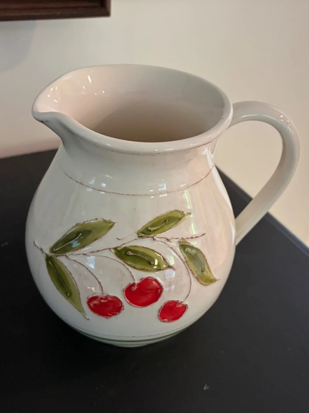 Crate and Barrel Ceramic Water Juice Pitcher CHERRY MADE IN ITALY